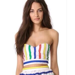 Alice + Olivia Rainbow Silk Stripe Bustier Crop Top Tube Top Womens 0 XS